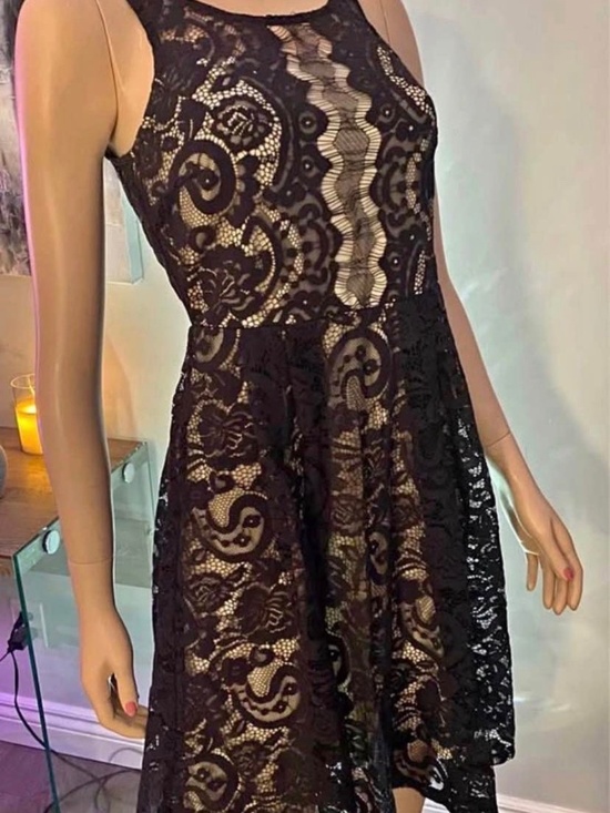 Ricki's Dresses & Skirts - NWT: Ricki’s Sleeveless Nude with Black Lace Overlay A-Line Dress - Size 2